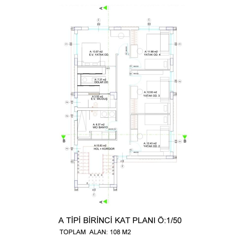 A Tipi Ev Zemin Kat Planı